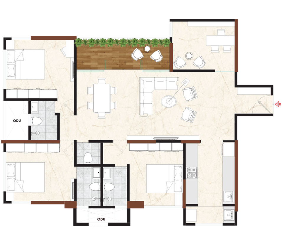 3.5 BHK floor plan layout, 1645 sq. ft.